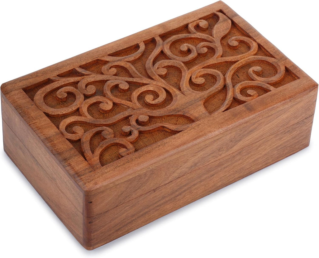 Hand Carved Wooden Jewelry Box Vintage Keepsake Trinket Chest