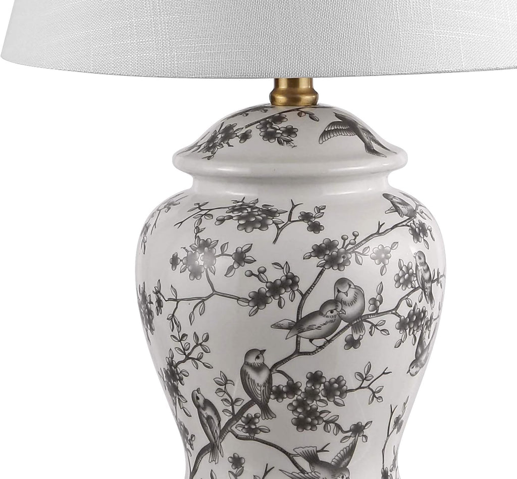 22" Gray/White Ceramic Table Lamp, French Country Chinoiserie Ginger Jar LED Bedside Lamp Bedroom