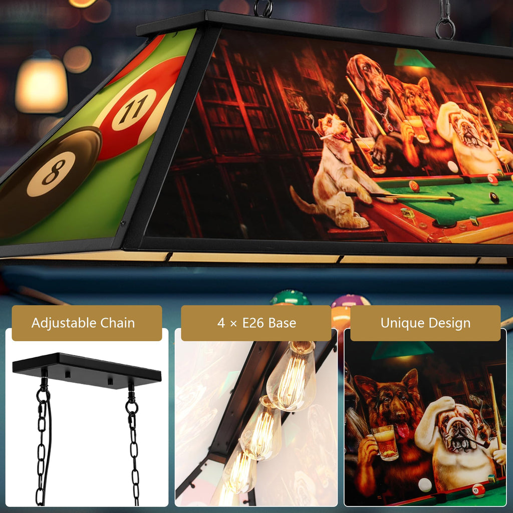 Tiffany Pool Table Lights Hanging Over Pool Table