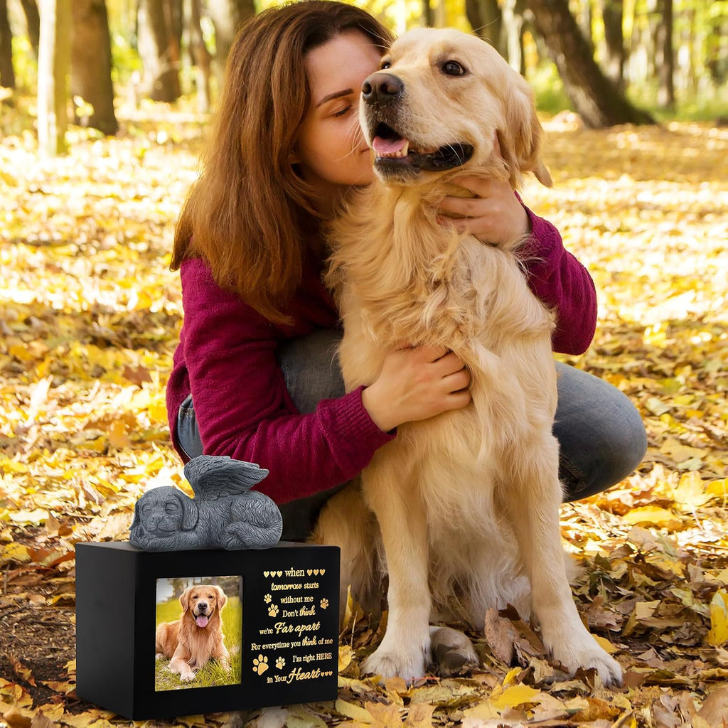 Pet Urns for Ashes, Large Wooden Pet Urns for Dog or Cat Ashes with Dog Angel, Memorial Keepsake Memory Box