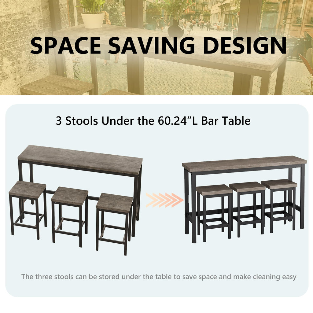 Modern Design 4-Piece Counter Height Extra Long Dining Table Set with 3 Stools and Side Table with