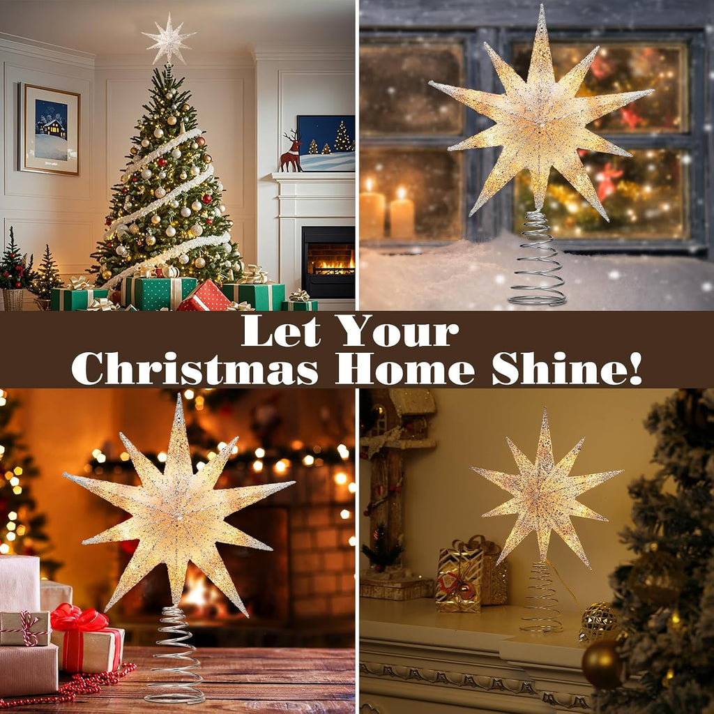Christmas Tree Topper Star, 13inch 10-Point Light Up Xmas Star Treetop with Plug and Remote Control Christmas