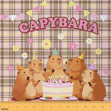 Cartoon Capybara Indoor Fabric, Boho Gingham Soft Polyester No Stretch Birthday Cake Crafts & Sewing Supplies DIY