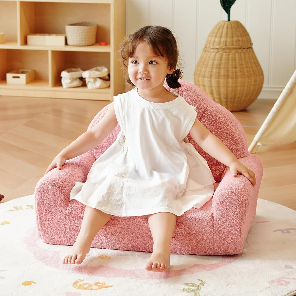 Toddler Chair, Comfy Kids Sofa with Teddy Fleece, High Resilience Sponge, and Hidden Storage Pocket, Toddler Couch