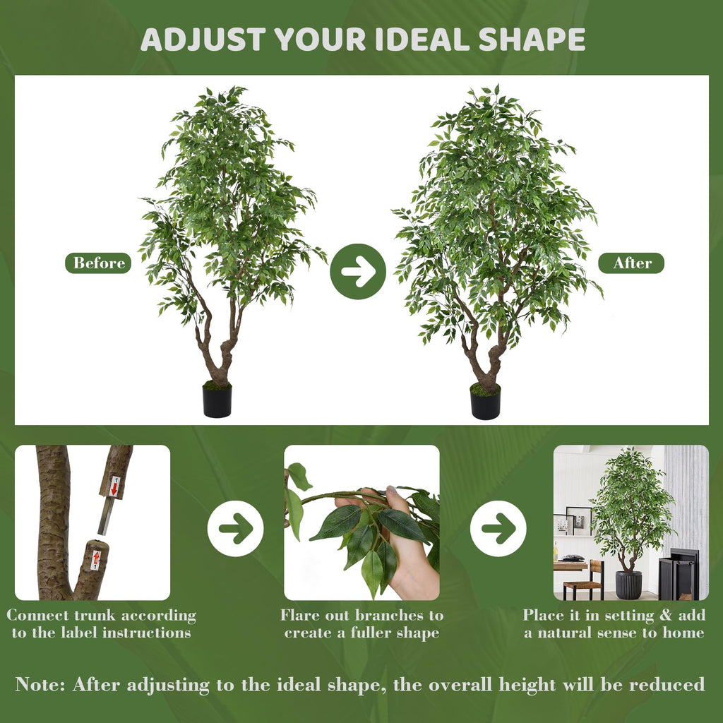 Artificial Ficus Tree 7FT with 2294 Leaves & Black Pot Deluxe