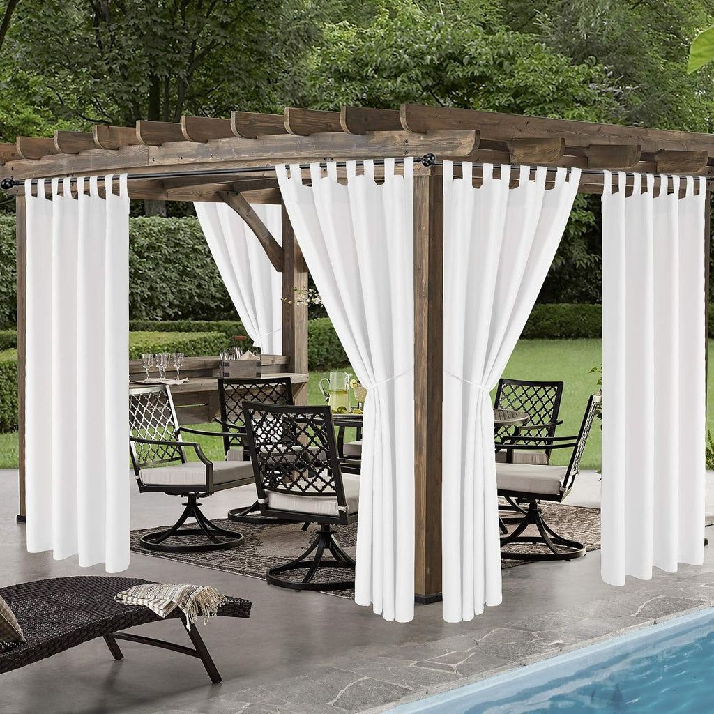 Indoor/Outdoor Curtains Waterproof Tab Top Patio Curtains | Sun Blocking Set of 2 Panels Thermal Insulated Curtain