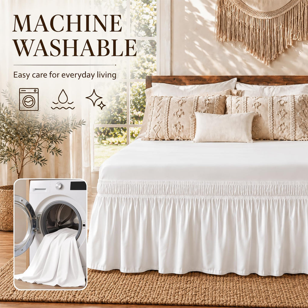 White King Bed Skirt 14 Inch Drop, Elastic Wrap Dust Ruffle