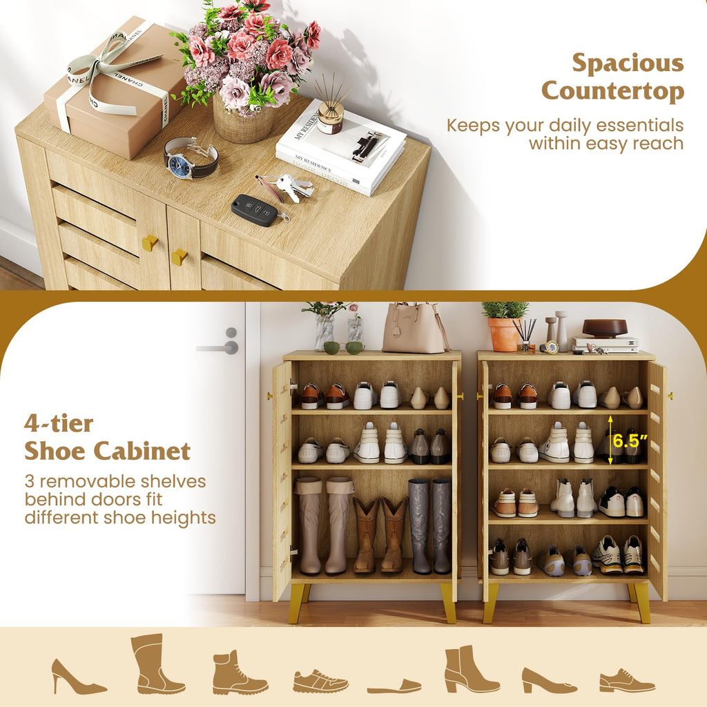 Shoe Cabinet with Doors, Modern Wooden Narrow Shoe Storage Cabinet