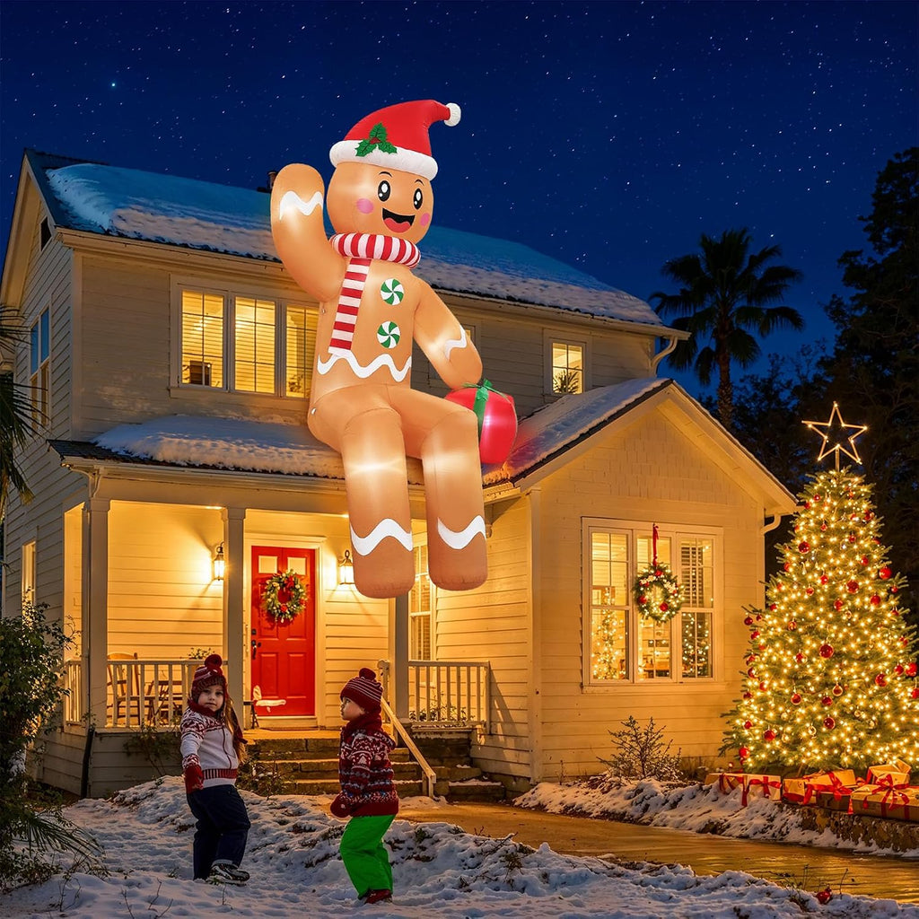 10FT Sitting Christmas Inflatable Gingerbread Man, Blow Up Yard Decorations