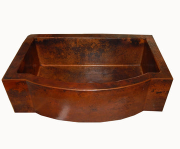 Apron Front Farmhouse Kitchen Single Bowl Mexican Hand Hammered Copper Sink