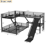 Twin XL Over Queen Bunk Bed Frame with Twin Loft Beds, Heavy Duty Triple Bunk Bed with Slide