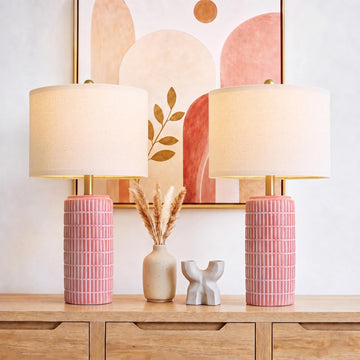 23" Ceramic Table Lamps, Farmhouse Bedside Lamps Set of 2, Rustic Nightstand Lamps Sideboard Entryway Hallway Decor