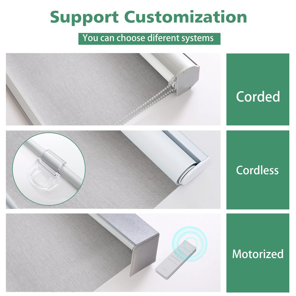 Custom Size Cordless 100% Blackout Roller Shades Window Shades with Textured Pattern Thermal Insulation UV Protection