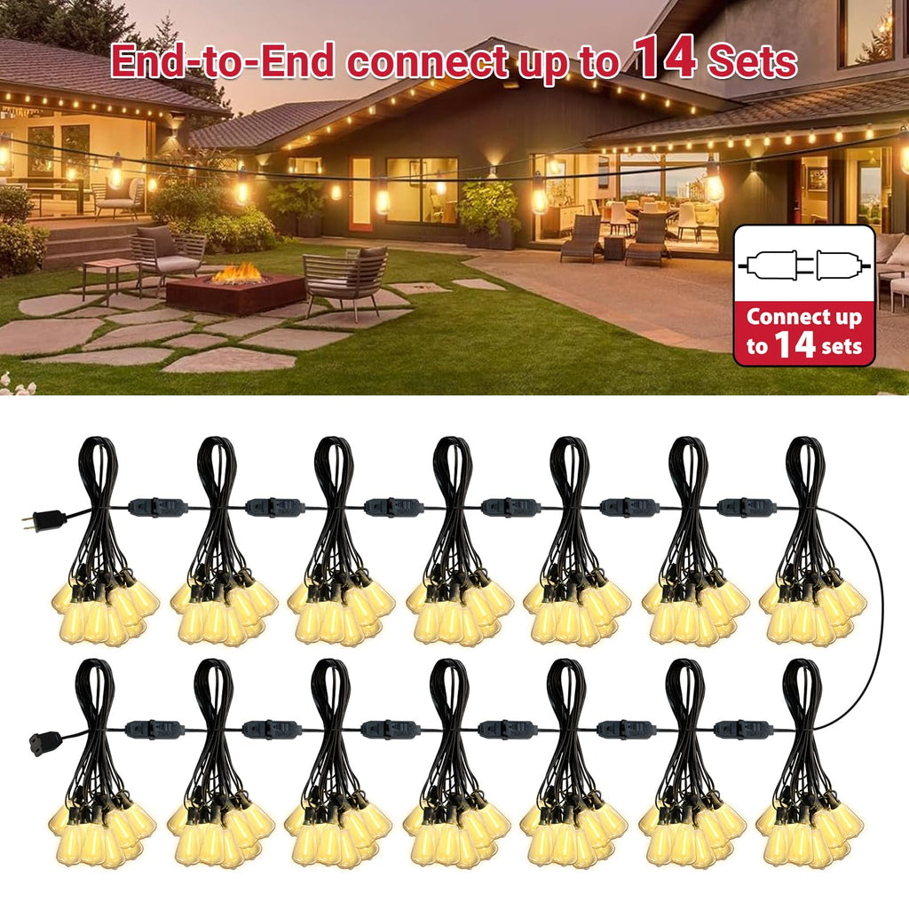 LED Outdoor String Lights Patio Lights with 52 Shatterproof ST38 Vintage Edison Bulbs, Outside Hanging Light