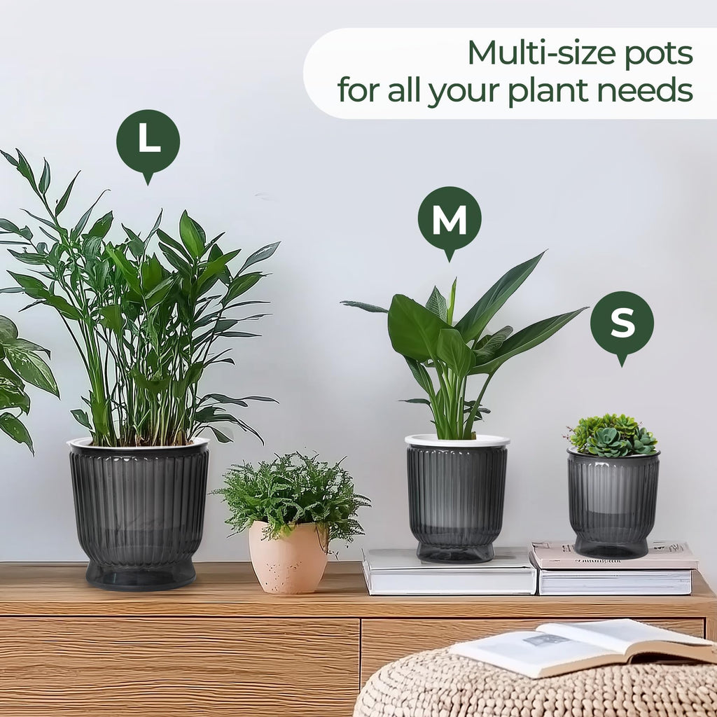 Self Watering Pots for Indoor Plants 4 Inch 4 Pack Planter Gray