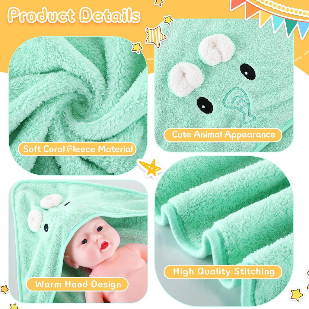 4 Pcs Baby Bath Towel 31.5 x 31.5 Inch Coral Fleece Baby Hooded Towel Absorbent Soft Babys Towels for Newborn Cartoon