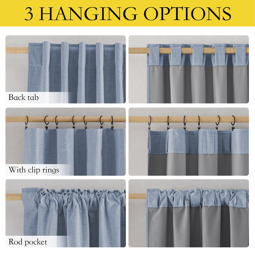 100% Blackout Curtains 78 inches Long 2 Panels, Stone Blue