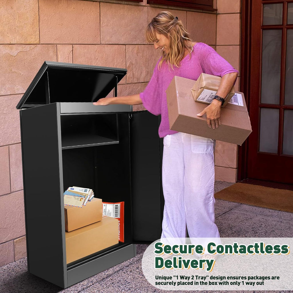 Package Delivery Boxes Drop Boxes with Secure Storage - Black