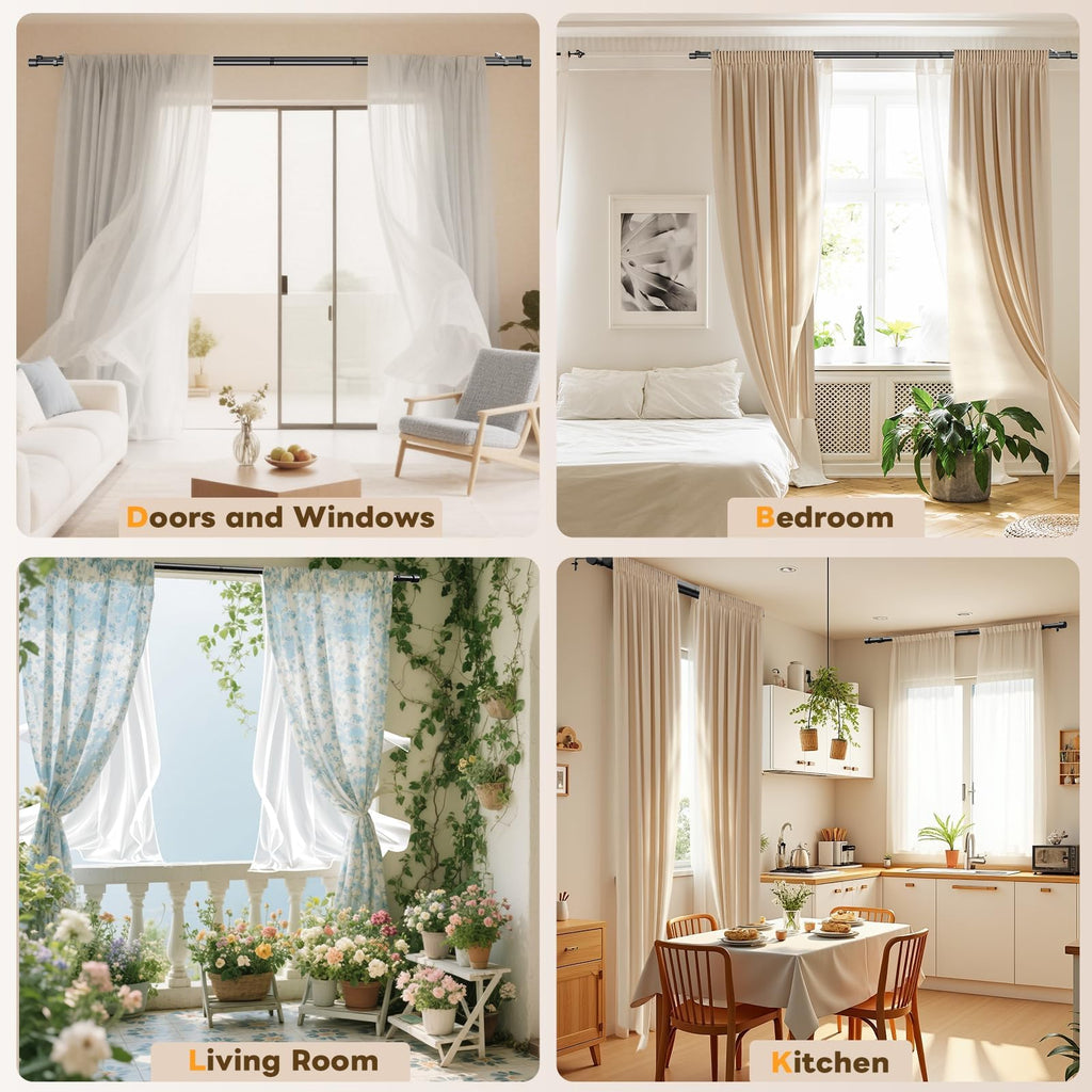 Double Curtain Rod 100 to 123.8 Inch, 1 Inch Telescoping Double Curtain Rods for Windows, Black Double Curtain Rod