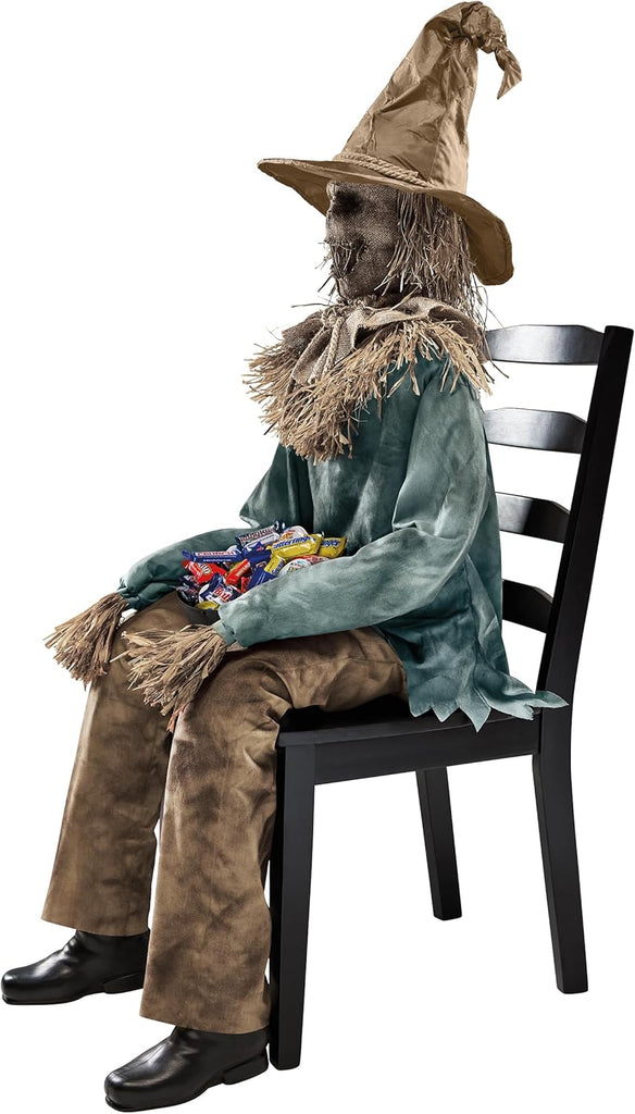 4 Ft 6 In Scary Sitting Scarecrow Animatronic, Multicolor