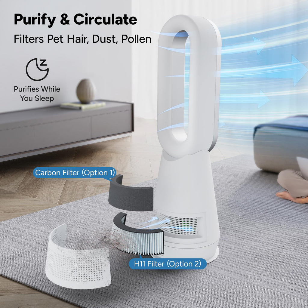 2-in-1 Bladeless Tower Fan, 22 Inch Cooling Fan with Air Purifier, 90° Oscillating, 8 Speeds, Remote, 9H Timer, Quiet