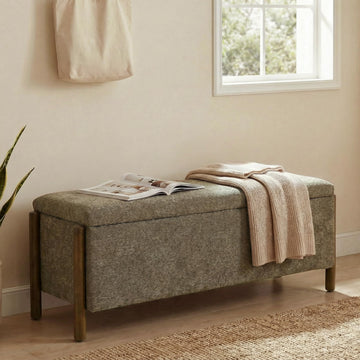 48" Fabric Upholstered End of Bed Storage Ottoman Bench, Brown