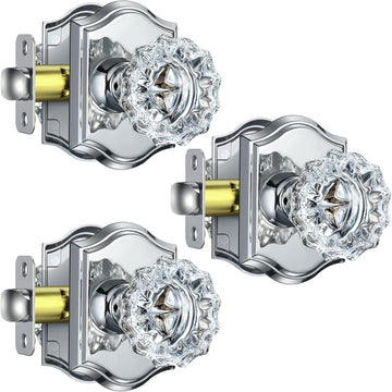Glass Door Knobs, Passage Polished Chrome Door Knobs, 3 Pack