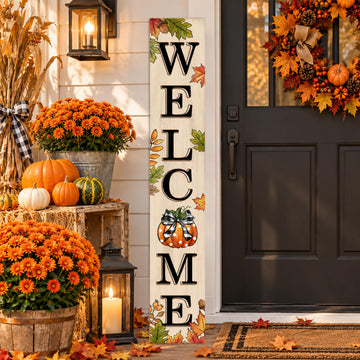 Fall Welcome Sign 47 inch Autumn Pumpkin Vertical Wooden Porch Sign Front Door Decorate For Garden Home Yard
