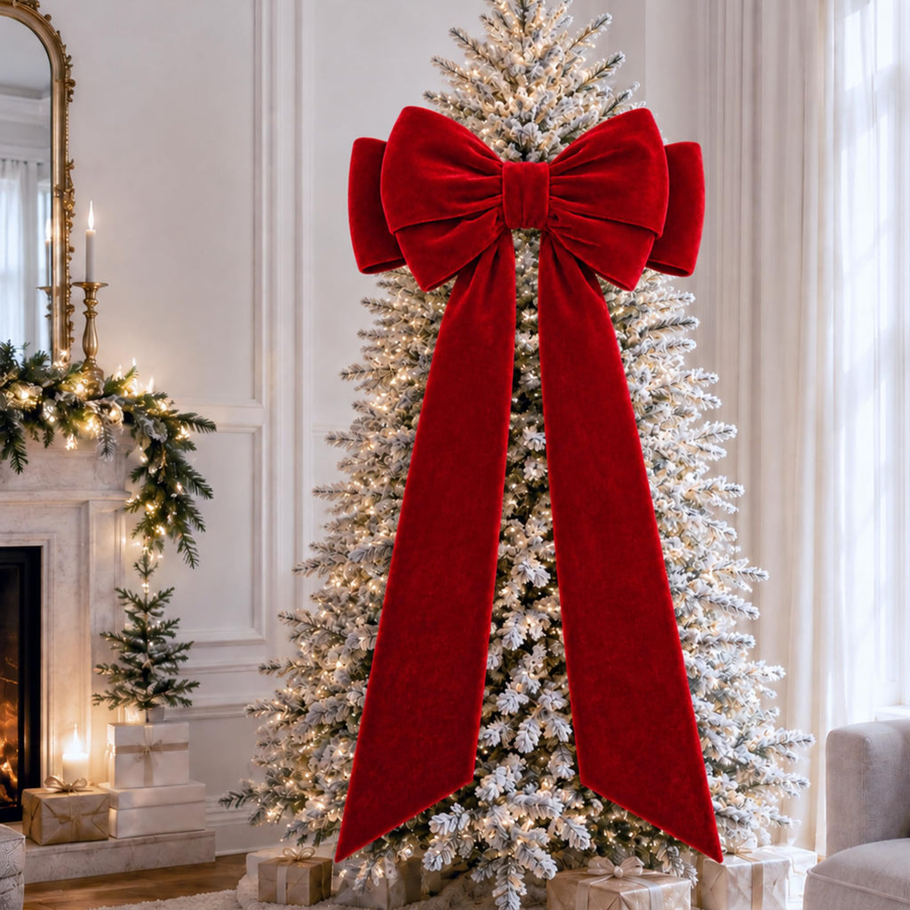 39 x 59 Inch Giant Velvet Christmas Tree Topper Bow, Red