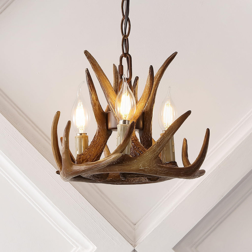 Nelle 3-Light Antler 11.5" LED Chandelier Resin, Brown
