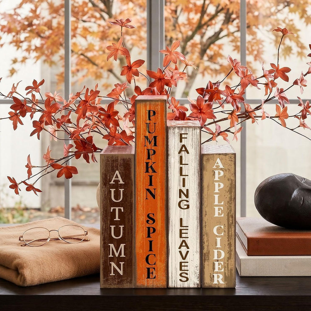 Fall Table Decoration Wooden Book Sign,Pumpkin - Set of 4