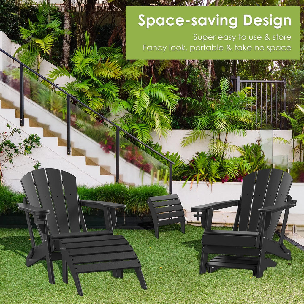 Adirondack Ottoman Set of 2, HDPE Plastic, Black | 19.7'' W x 13''H x 18.5'' D | All Weather Footrest | for Outdoor