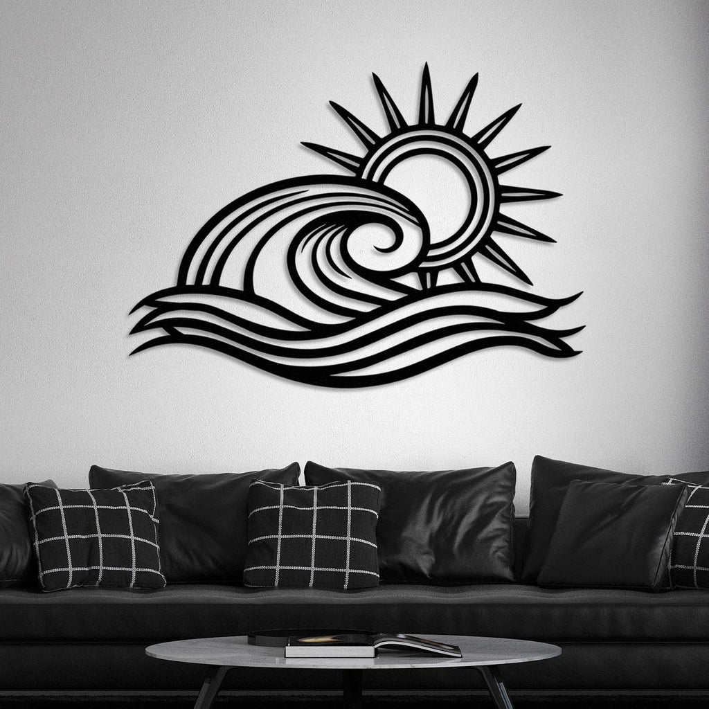 Ocean Wave Metal Wall Art, Sun Beach Decor, Coastal Large Wall Sculpture, Indoor/Outdoor Use, Nautical Wall Hanging