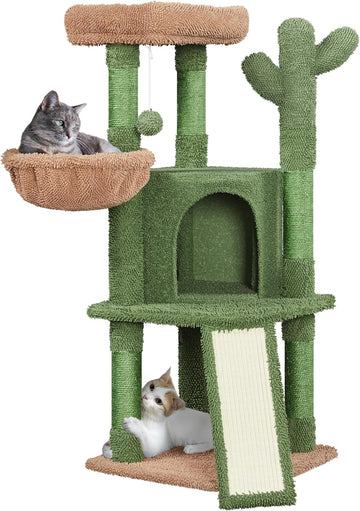 42in Green Cactus Cat Tree Tower with Scratching Posts and Condo