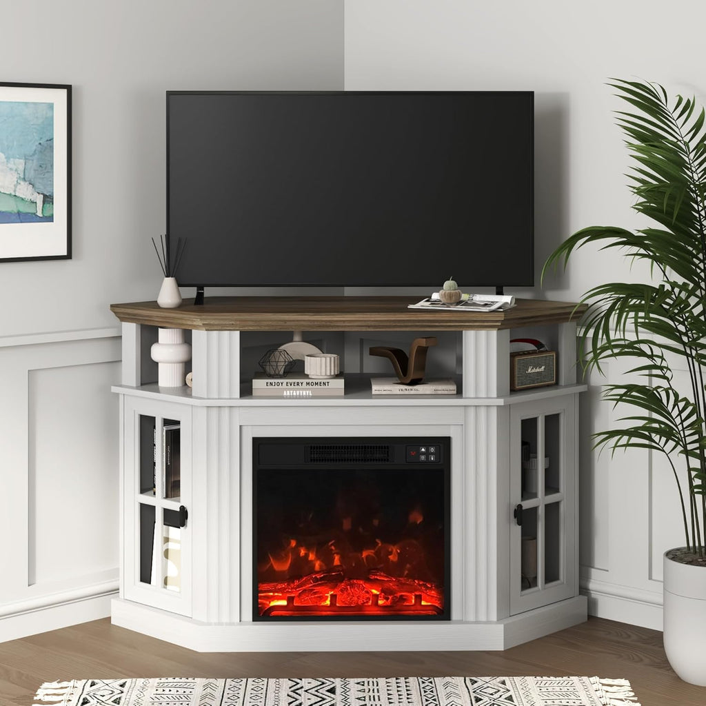 Corner Fireplace TV Stand for Television up to 55" with Storage Cabinets, Entertainment Center