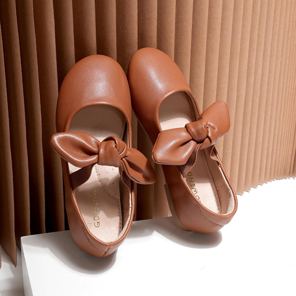 Girls Mary Jane Dress Shoes Ballerina Flats - Toddler/Little Kid Bow Decor for School & Daily Wear Comfortable