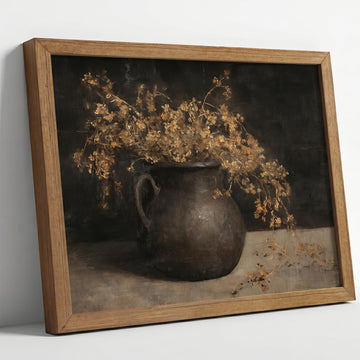 Vintage Wall Art Moody Dark Academia Decor Rustic Floral Oil Painting Print Still Life Golden Flowers Framed Wall