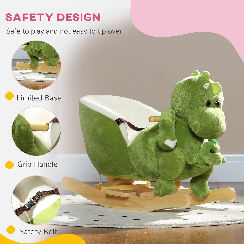 Baby Rocking Horse Plush Dinosaur Animal Rocker Seat Belt 18 Green