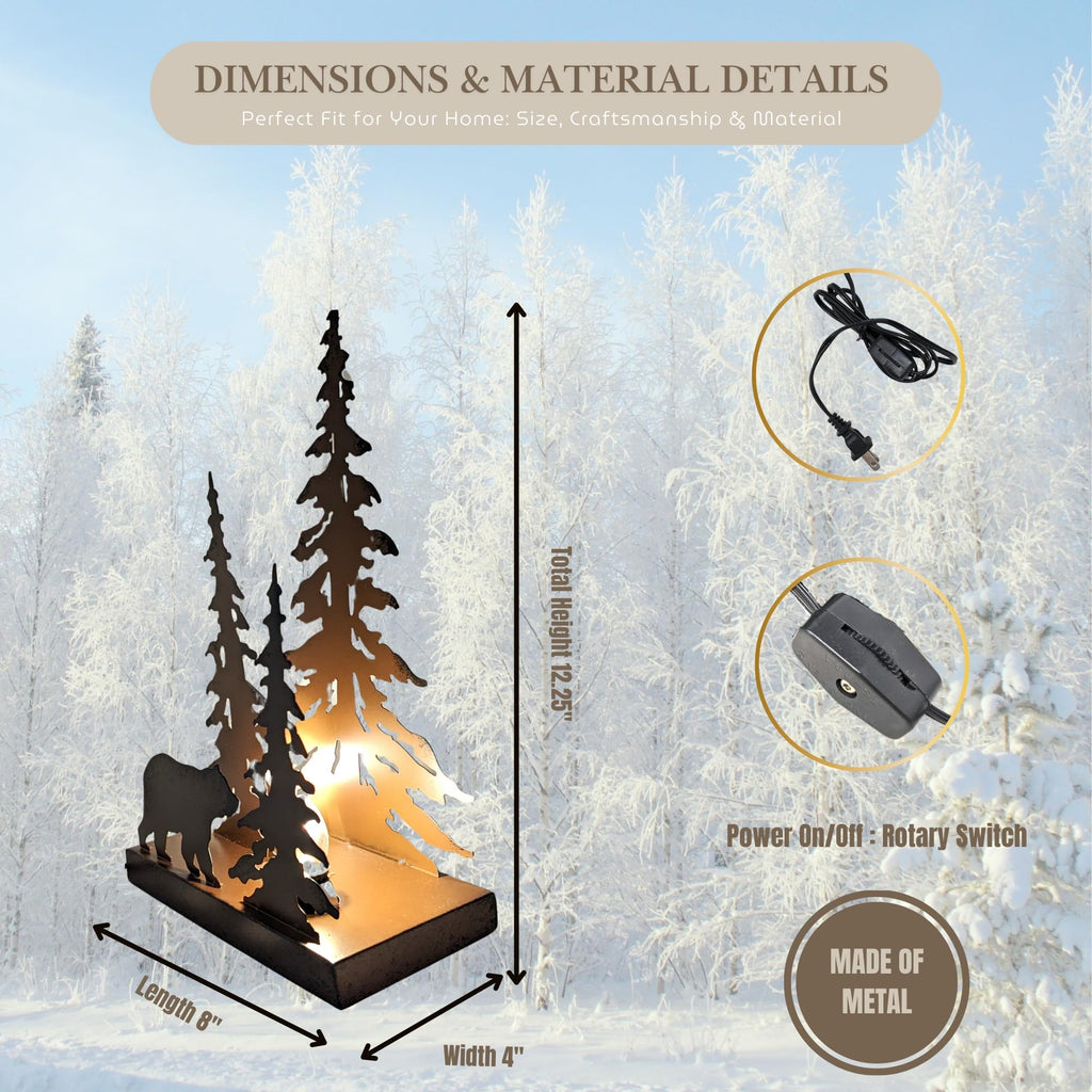 Metal Bear Silhouette Table Lamp - Forest-Inspired Night Light for Cabin, Lodge, and Woodland Décor