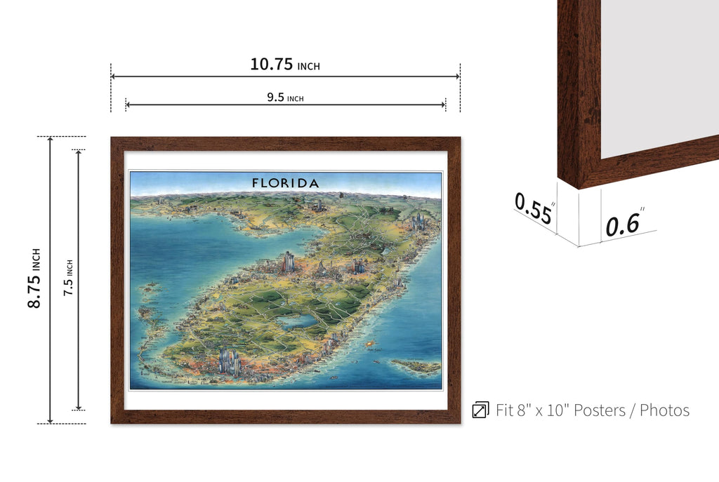 Master Vintage Florida Print - Travel Poster - Old Pictorial City Map - Gift for Men, Women, Travel Lover - Unique