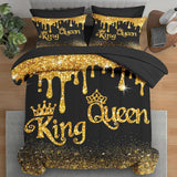 Comforter Set Queen, King Queen Black Gold Crown 7 Pcs Bedding for Kids and Adults
