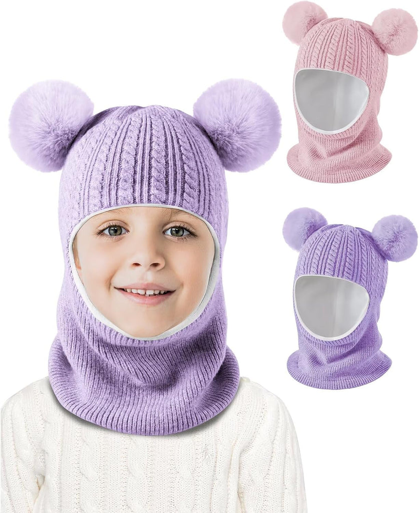 Winter Hat Scarf Set 2 Pack, Toddler Beanie Hats Girl Boy with Neck Warmer, Beanie for Kids Knit Warm for Cold Weather