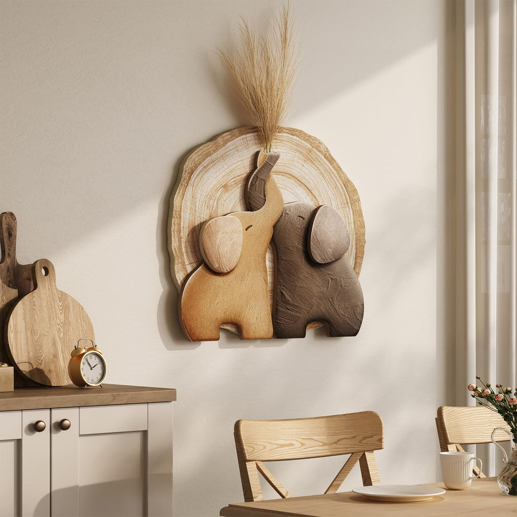 3D Textured Elephant Brown Minimalist Wall Art, 24x24 Inch