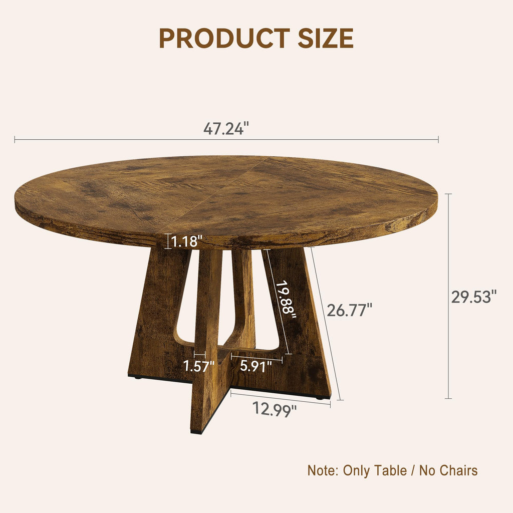 47 Inch Round Dining Table for 4-6 People, Circle Dinner Table with Wooden Cross Pedestal Base, Farmhouse Kitchen