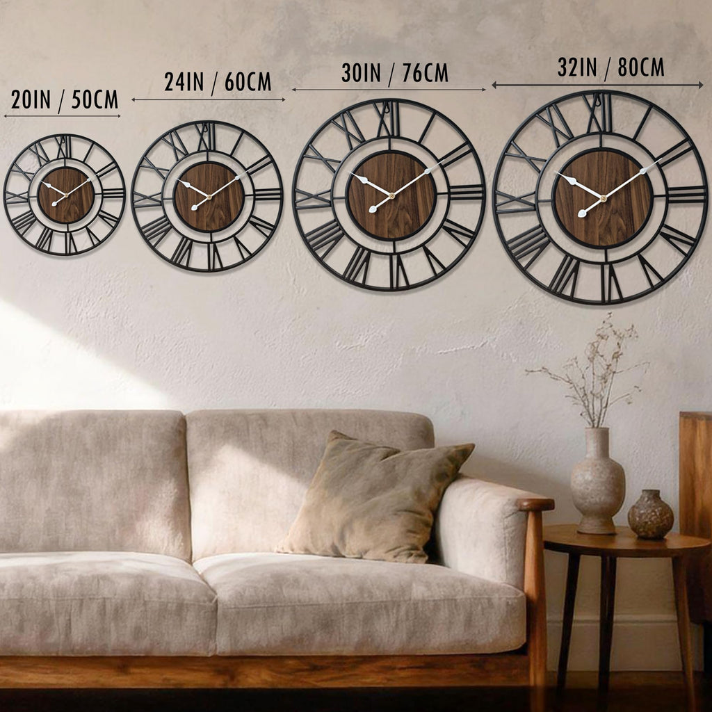 Large Metal Wall Clock, 30 Inch Retro Decorative Silent, Non Ticking, Battery Operated Modern Big Wood Wall Clock