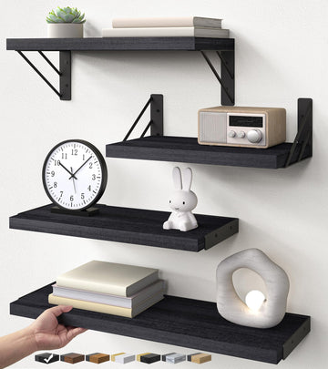 Wall Mounted Black Floating Shelves For Wall (Set of 4, 16.5" Mixed)