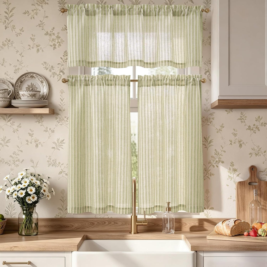 Kitchen Curtains and Valances Set Striped Tier Curtains Ticking Stripe Linen Curtains Pinstripe Cafe Curtains 36 Inch
