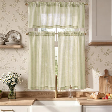 Kitchen Curtains and Valances Set Striped Tier Curtains Ticking Stripe Linen Curtains Pinstripe Cafe Curtains 36 Inch