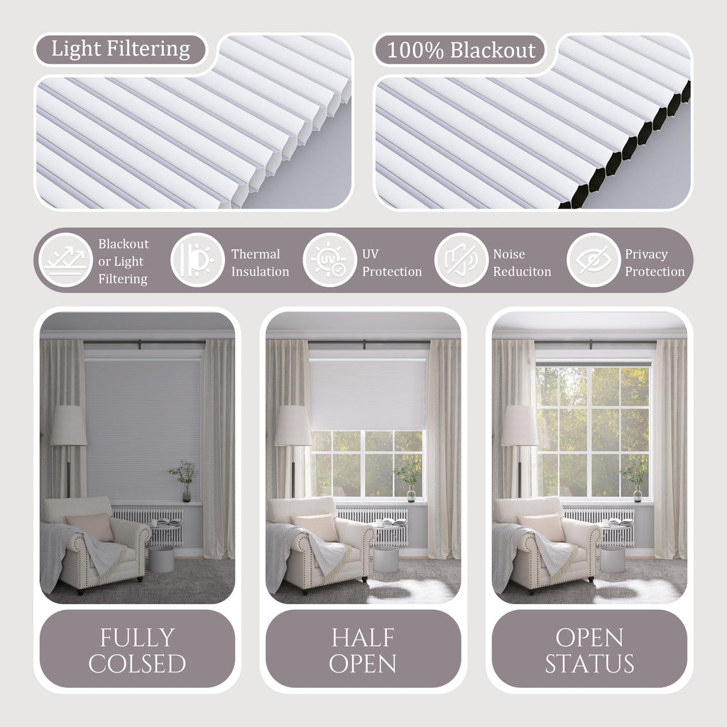 Motorized Cellular Shades with Cordless, Smart Electric Honeycomb Blind with Remote Control, Blackout or Light