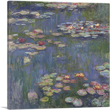 Water Lilies 1916 Canvas Art Print Stretched Framed Painting Picture Poster Giclee Wall Decor by Claude Monet - 12" x